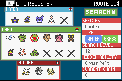 Pokémon Emerald Seaglass dexnav search